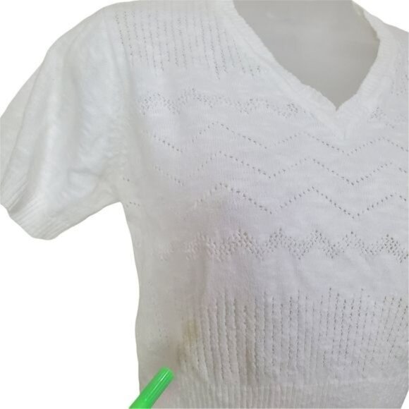 COLUMBIA Womens Sweater Open Knit V-Neck Pullover Sleeves Soft White Medium - Picture 5 of 9